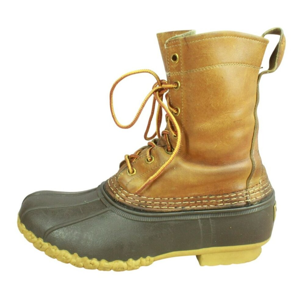 Vintage LL Bean Brown Leather Lace Up Unlined Duck Boots Size 7 M Gorpcore